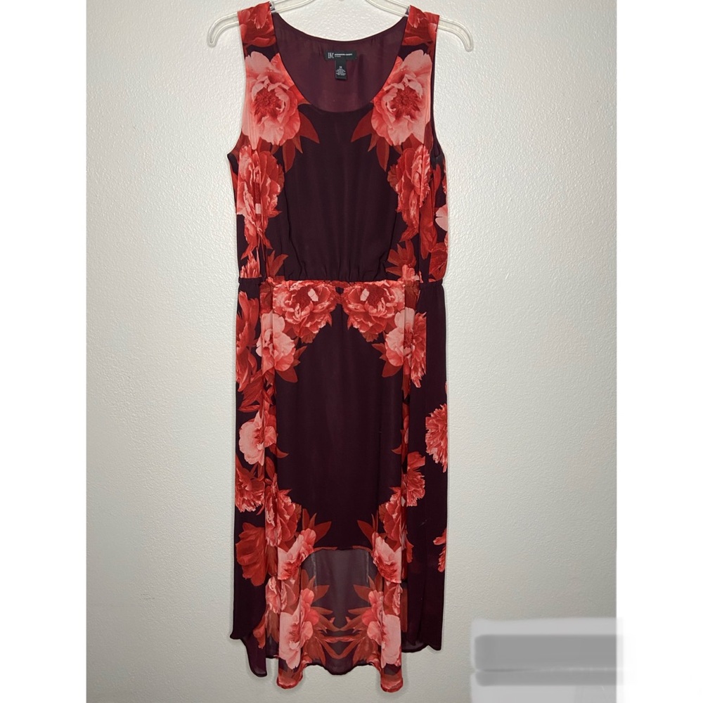INC International 1X red Floral High-Low Dress